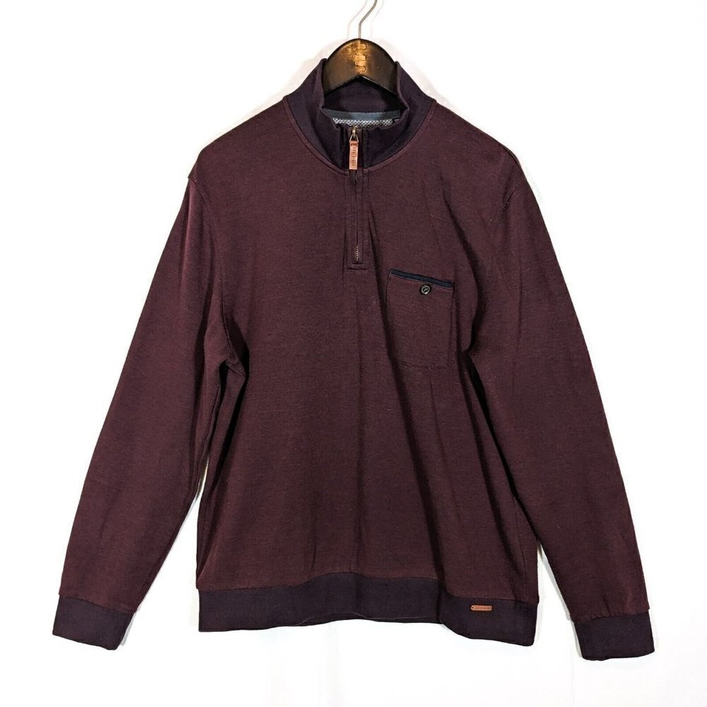 Ted Baker Caravan 1/4 Zip Layering Pullover Burgundy Brown Size Small Modal Soft